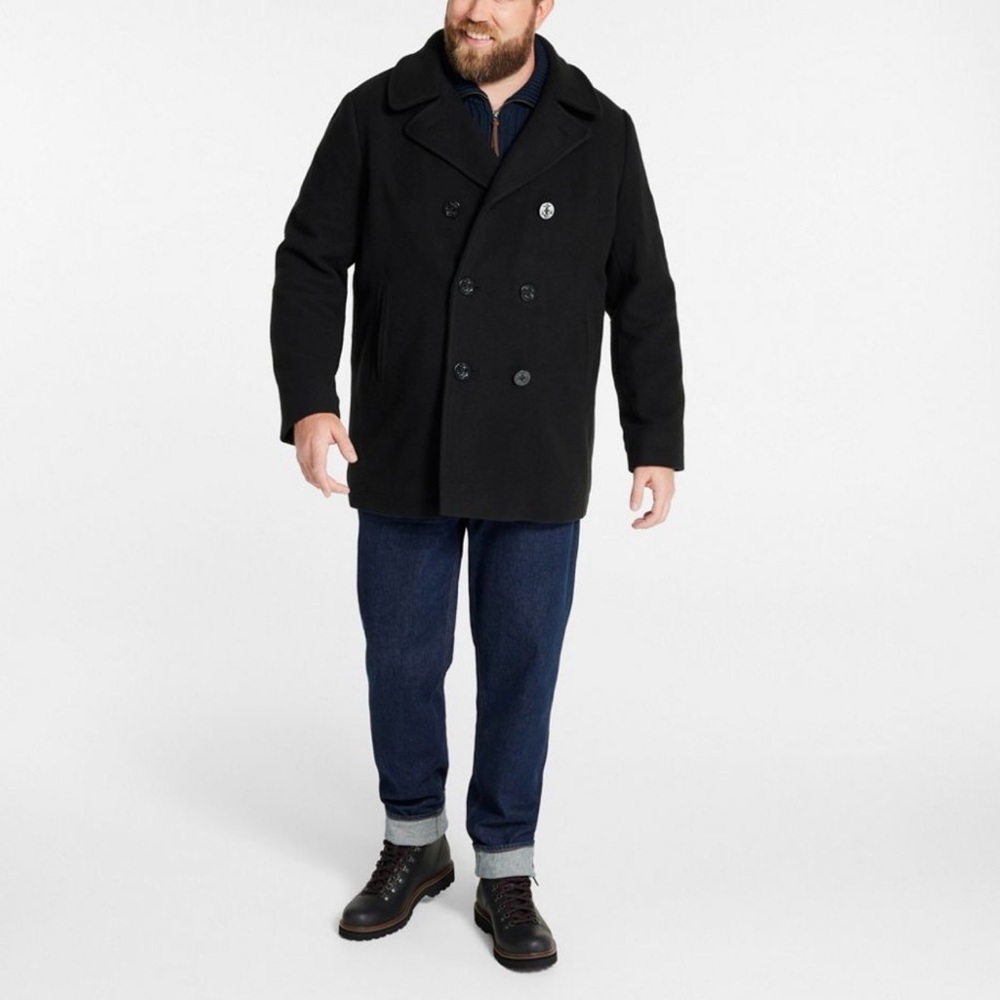 L.L. Bean 100% Lambswool Men Classic Black Peacoat Double breasted 2XL - Picture 8 of 10